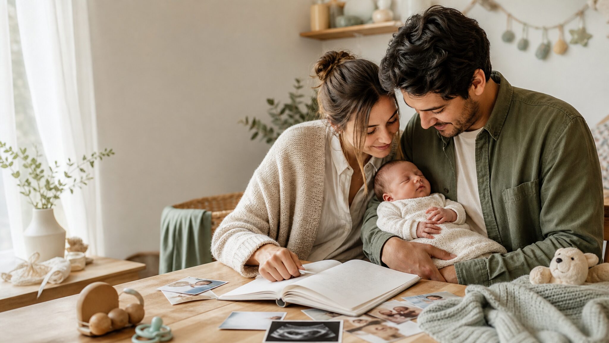 Une famille rassemble dans un carnet les souvenirs de bébé